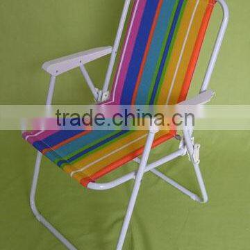 Steel folding camping chair with plastic armrest