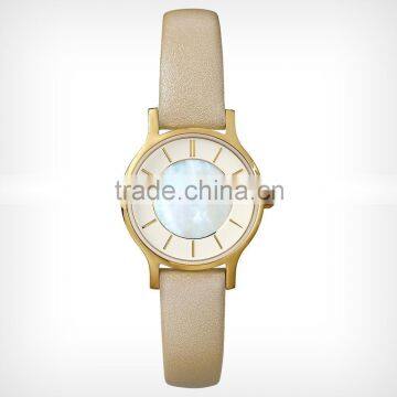 fashion lady watch gold stainless steel case genuine leather watch