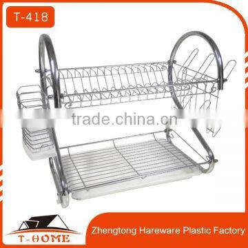 Kitchen double layer metal dish rack multifunctional organizer shelves tableware drainer