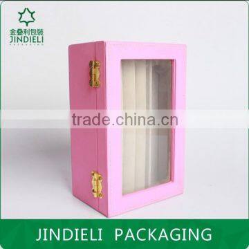 Pink Beautiful Fashion Leather Wooden Drawer Jewelry Box With Pvc Window photo-3