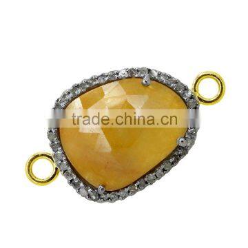 Yello sapphire Pave Diamond Connector Cham jewelry 925 silver Cham Finding Gemstone Findings 925 Silver Finding Jewelry Supplier