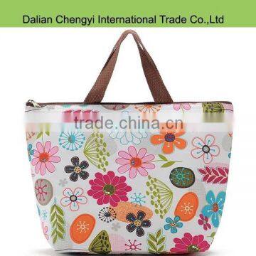 Popular waterproof nylon flower printing girls cooler lunch bag