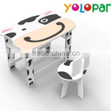 Kids preschool writing desk with cow photo, table and chair