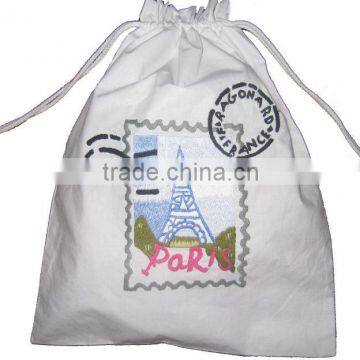 Eiffel embroidered laundry bag, white cotton laundry bag