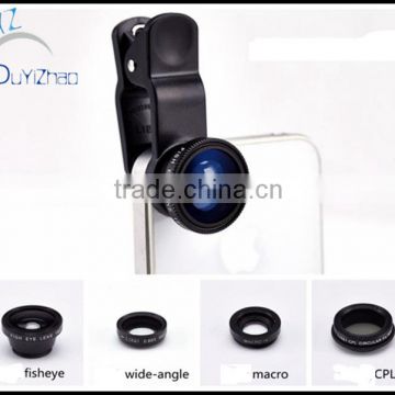 Wholesale mobile phone camera lens 4 in 1 fish eye lens, Macro,wide angle,CPL