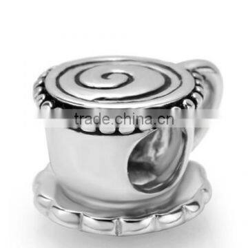 925 Sterling Silver Coffee Tea Cup Bead Charm Fits Snake Bracelet 925S Silver Tea Cup Bead