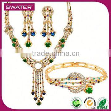 China Supplier Green Gemstone Gold Tassel Necklace Long Set