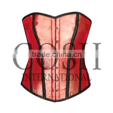 Red Satin Corset With Black Piping In Steel Boning Ci-1151