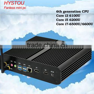 Hystou 2016 latest Fanless Mini PC X86 i7 6500u 6600 with 6th generation cpu Windows10 gaming desktop 4G RAM 64G SSD