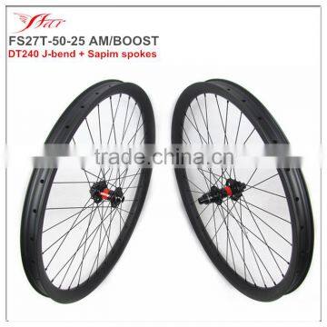 Mountain bike wheels 50mm 25mm clincher rims, 1540g, 27.5er bicycle wheels wih thru axle 15*100/12*142mm 6 bolts, BOOST