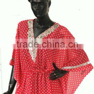 Women Kaftans dressing gowns Georgette Polyester Polka Dots printed Kaftans Embroidered Gowns