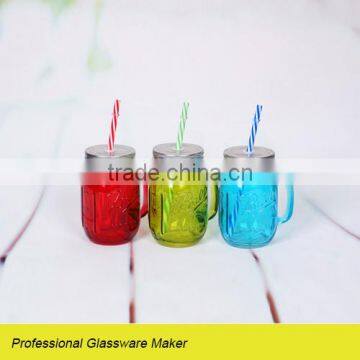 3pcs colored glass mason jar with ball embossment