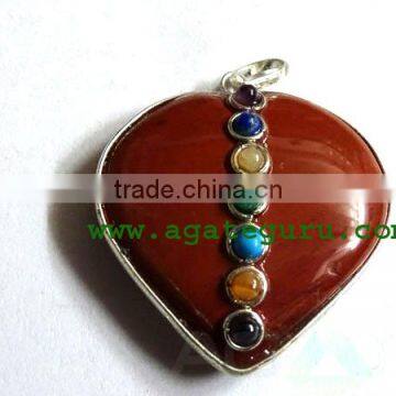 Red Jesper Agate 7 Chakra Metal Heart Pendent : Wholesale Gemstone