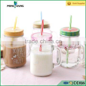 500ml Transparent glass mason jar for juice and milk with handle