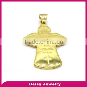 Factory Direct cheap custom Personalized engraved stainless steel angel wing cross pendant gold jewelry