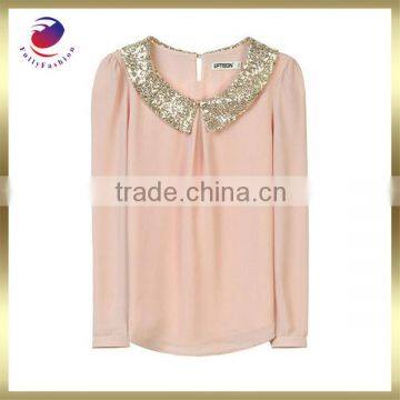 princess cutting blouse with shinning sequins on collar