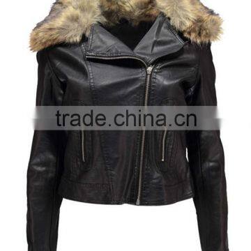 FAUX LEATHER JACKETS WITH FAUX FUR COLLAR FOR WOMAN