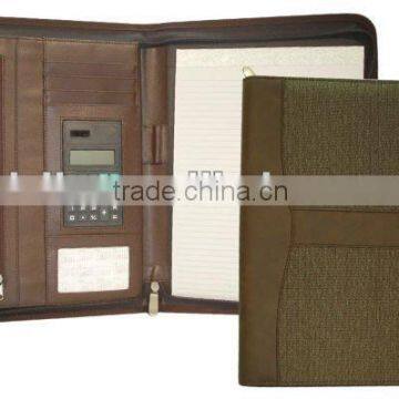 brown A4 zipped conference paper folder