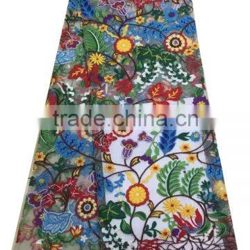CL60137 Newest Arrival Net Lace Graceful Fabric With Colorful Embroidery Flowers Pattern for Fashion Lady photo-2