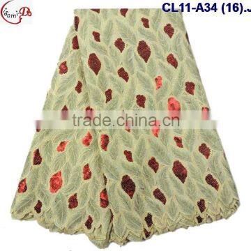 CL11-A34 (16) New arrival and good quality Organza lace fabric with big suquins for dress and clothes