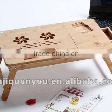 multifuctional high quality bamboo computer table with cooling fan
