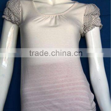 Woven sleeve knit body ladies white shirt