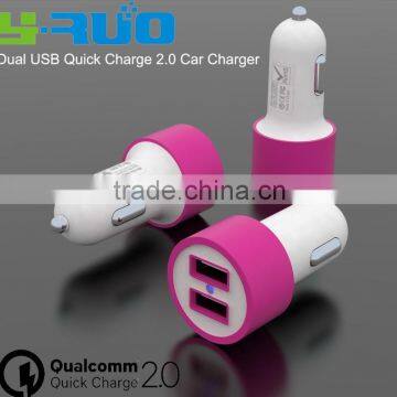 Qualcomm certified Dual QC 2.0 ports quick charge 2.0 Car Charger for Smart phone with output 5V 2.4A 9V 2A 12V 2A