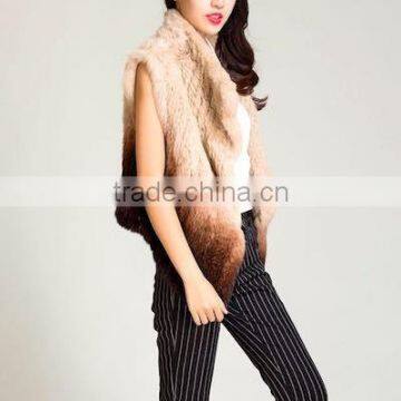 Wholesale Winter Gradient Color Knitted Rabbit Fur Gilet for Fashion Girls