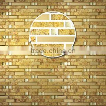 gold foil glass stainless steel mosaic tile , linear backsplash glass tile