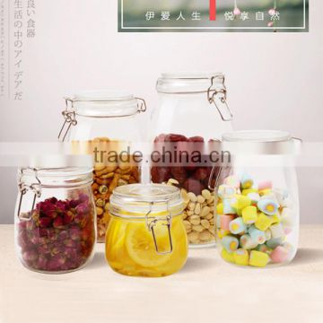 700ml 1000ml 1500ml High quality glass storage jar/glass jar with metal clip/glass airtight jar