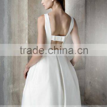 LC51 Simple Sleeveless Short Wedding Dress Backless Knee Length High Neck Satin Vestidos De Boda