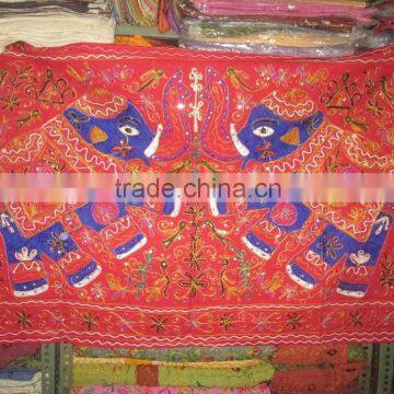 Handmade cotton hand Embroidered Elephant Wall Hanging Tapestry In Cotton ethnic indian Jari elephant motif wall Hangings