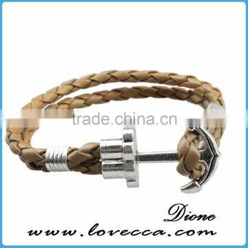 Handmade Mens Genuine Braided Leather Hook Anchor Bracelet photo-6