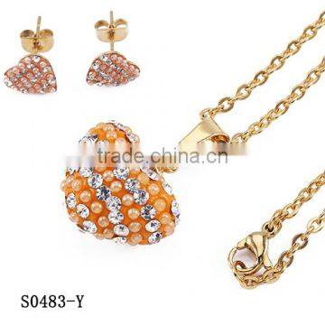 European fashion style heart shape orange beads micro diamonds jewelry set