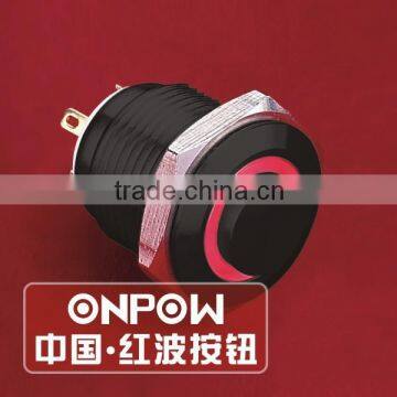 ONPOW 16mm Raisd head Waterproof Black Aluminium alloy ring illuminated push button switch (GQ16H-10E/J/R/1.8V/A) CE, RoHS