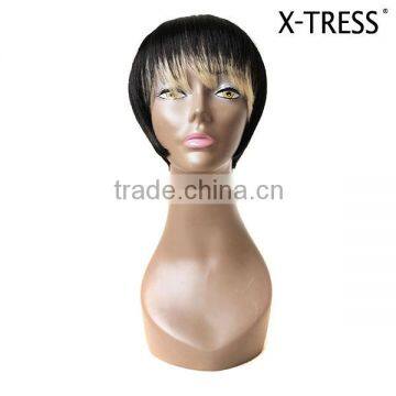 alixpress 120% density 8inch high tempreture fibre machine made 88g New products cheap dark brown silk straight short hair wig