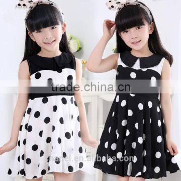 New arrival girls cotton polka dots princess dress turtleneck sleeveless girls dress