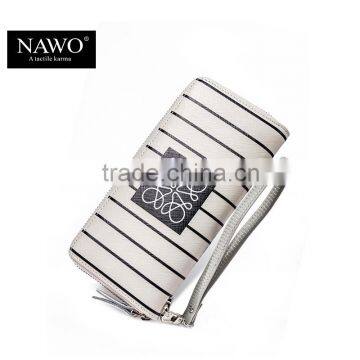Stripe Pattern Zippered Women Leather Hand Purse Manufacturer photo-2