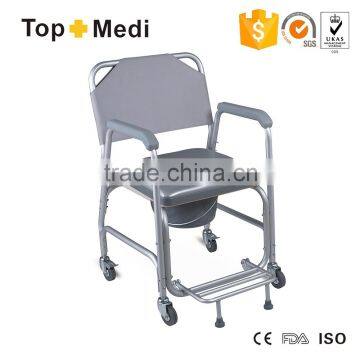 Home Care Medical Aluminum Lightweight Commode Chair with four Castors