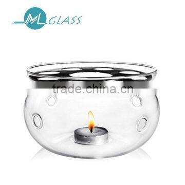 China supplier handmade candles holder glass with stainless steel 6174