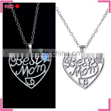 Fashion necklace free samples with heart pendant, luminous best mom alphabets necklaces