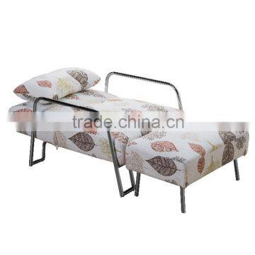 Living Room or Hotel Use Folded Fabric Sofa Bed With Simple Metal Armrest