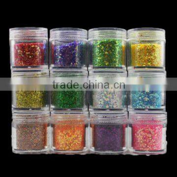 H1-008 12COLOURS BIG GLITTER POWDER ,10G nail art fine powder