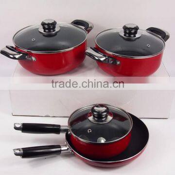 7Pcs Red Non-Stick Inner High Quality Aluminum Cookware Set With Glass Lids