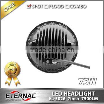 75W 7" Round LED Headlights Hummer Jeep Wrangler CJ TJ JK Prewired With Hola Angle Eyes photo-2