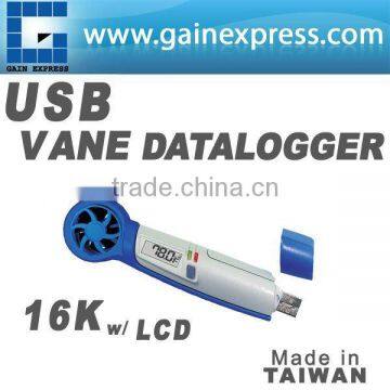 Digital USB Mini Vane Wind Speed Data logger 16K Memory with Ambient temperature and Humidity Made in Taiwan