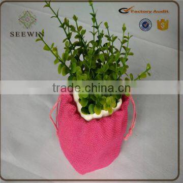 Lovely Cute Burlap Natural Jute Fabric Indoor Plant Pots photo-2