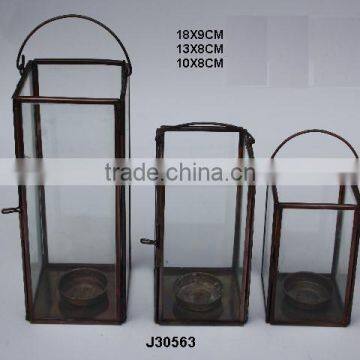 Brass and glass square Votive Lantern with Antique finish