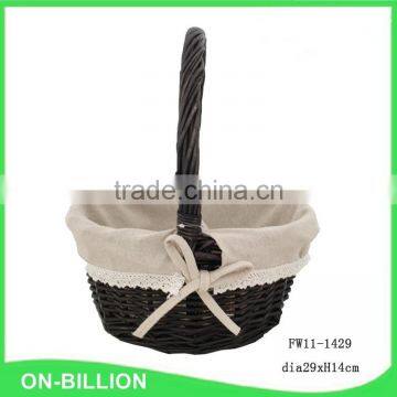 Lined Handmade Easter Wicker Basket With Handle photo-2