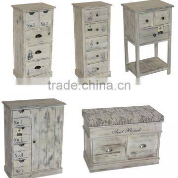 Mediterranean Style Distressed White Wooden Coffee Table With Drawers photo-4